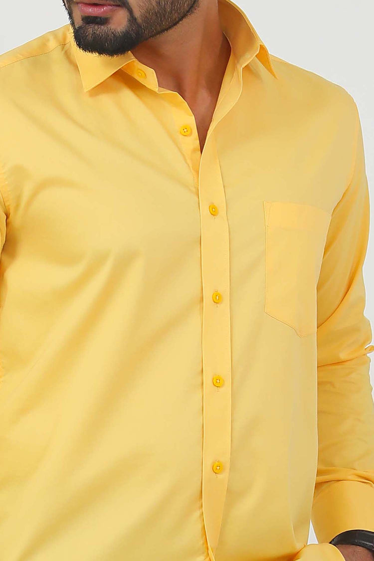 BLUEBIRD MEN'S YELLOW COTTON LYCRA FORMAL SHIRT