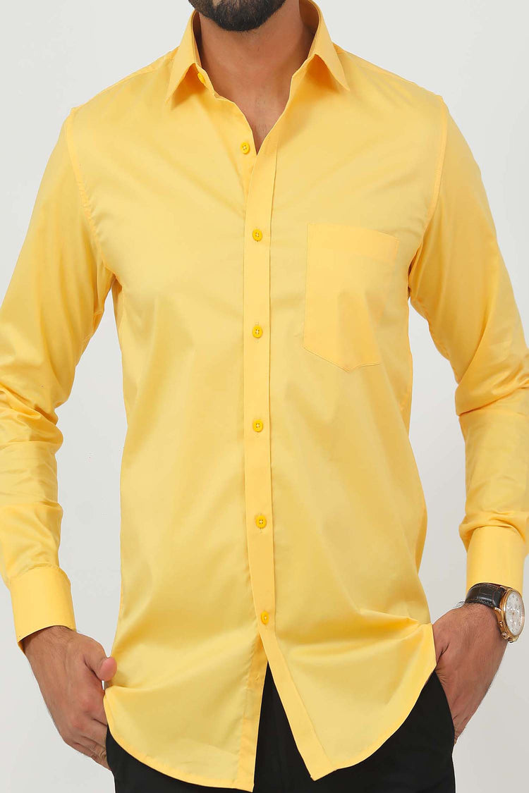 BLUEBIRD MEN'S YELLOW COTTON LYCRA FORMAL SHIRT
