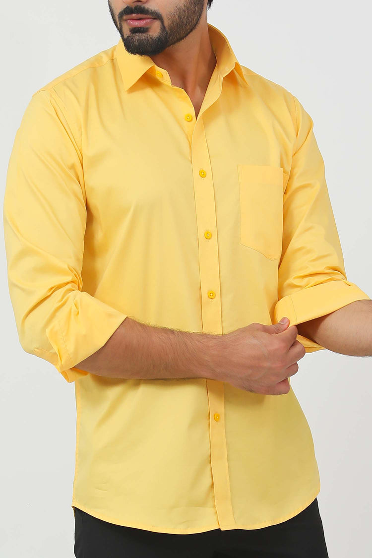 BLUEBIRD MEN'S YELLOW COTTON LYCRA FORMAL SHIRT