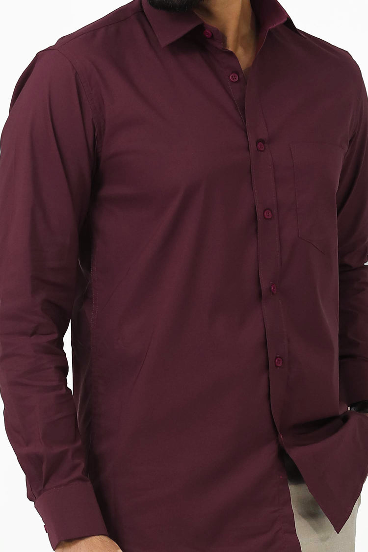Bluebird Men's Dark Maroon Cotton Lycra Formal Shirt - Veshbhoshaa