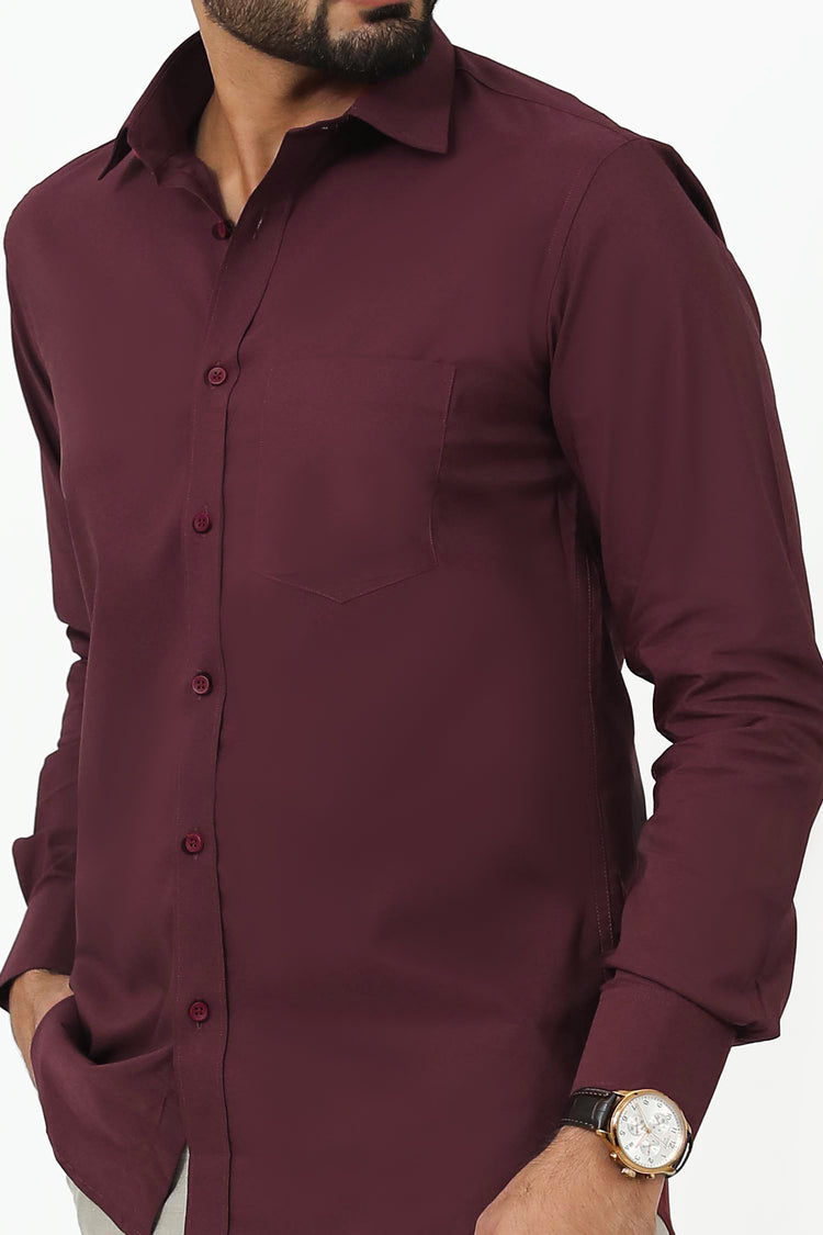 Bluebird Men's Dark Maroon Cotton Lycra Formal Shirt - Veshbhoshaa