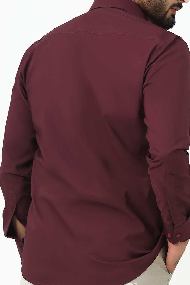 Bluebird Men's Dark Maroon Cotton Lycra Formal Shirt - Veshbhoshaa