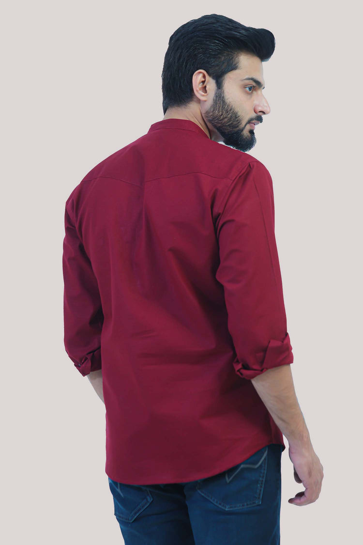 Bluebird Men's Short Kurta in Maroon- 100% Pure Cotton