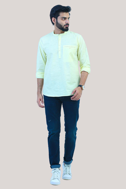 Bluebird Men's Short Kurta in Lemon- 100% Pure Cotton (Copy)