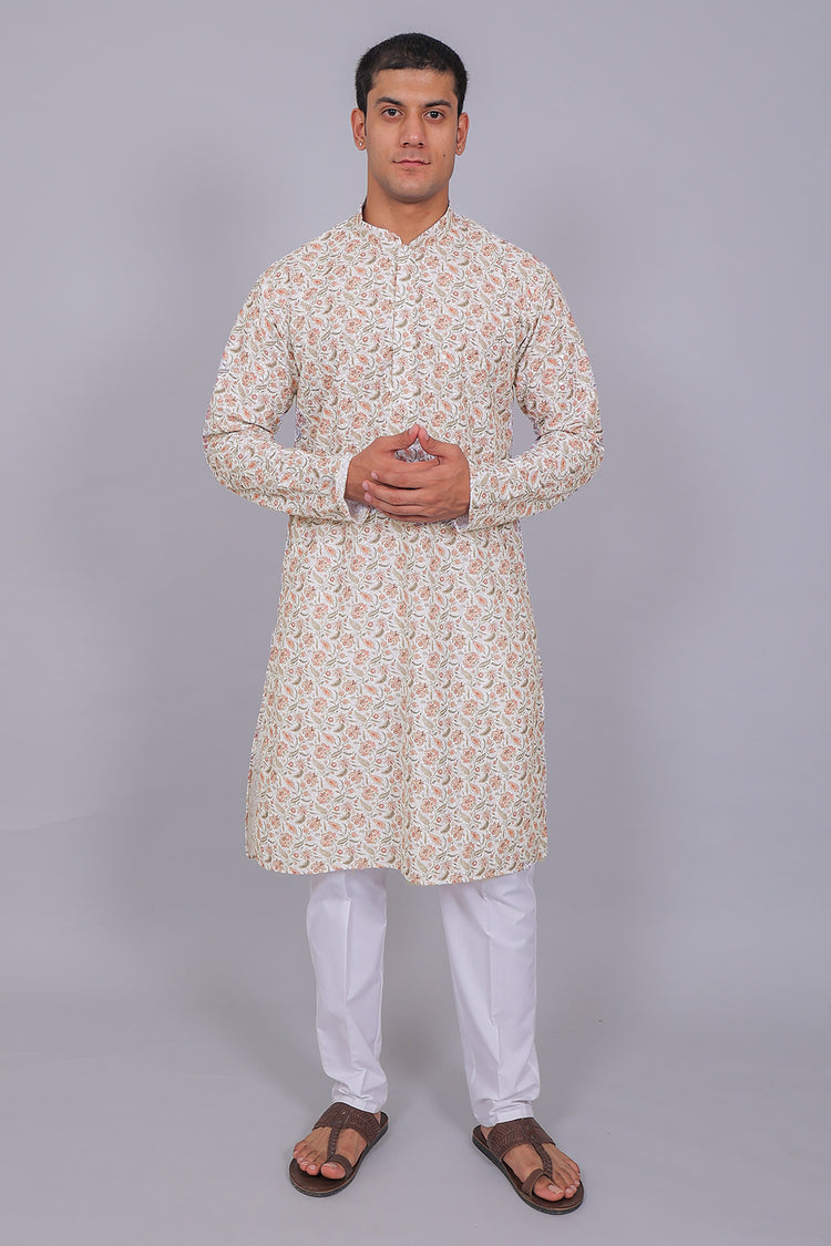 Bluesaanchi Men's Chikankari Threadwork & Sequin Kurta Set – White