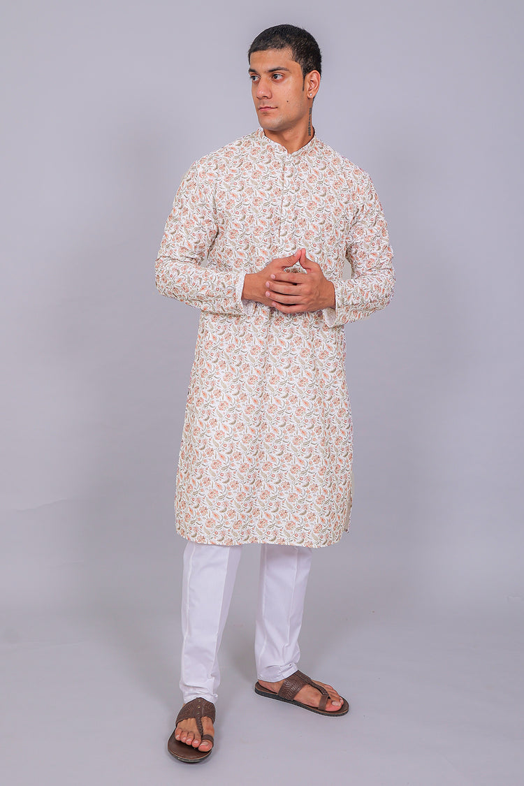 Bluesaanchi Men's Chikankari Threadwork & Sequin Kurta Set – White