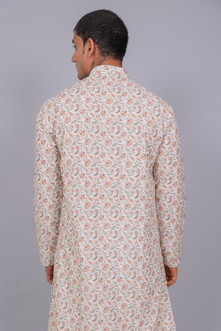 Bluesaanchi Men's Chikankari Threadwork & Sequin Kurta Set – White