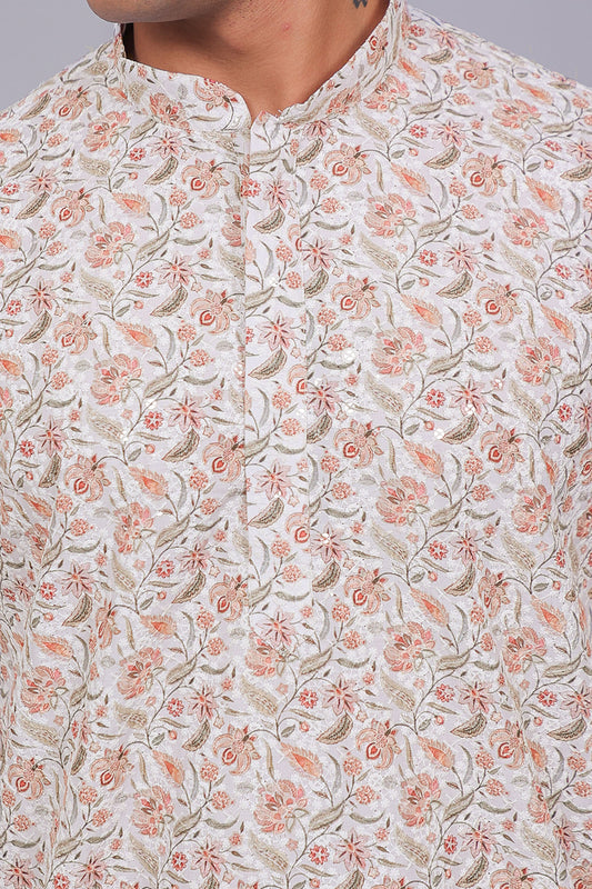 Bluesaanchi Men's Chikankari Threadwork & Sequin Kurta Set – White