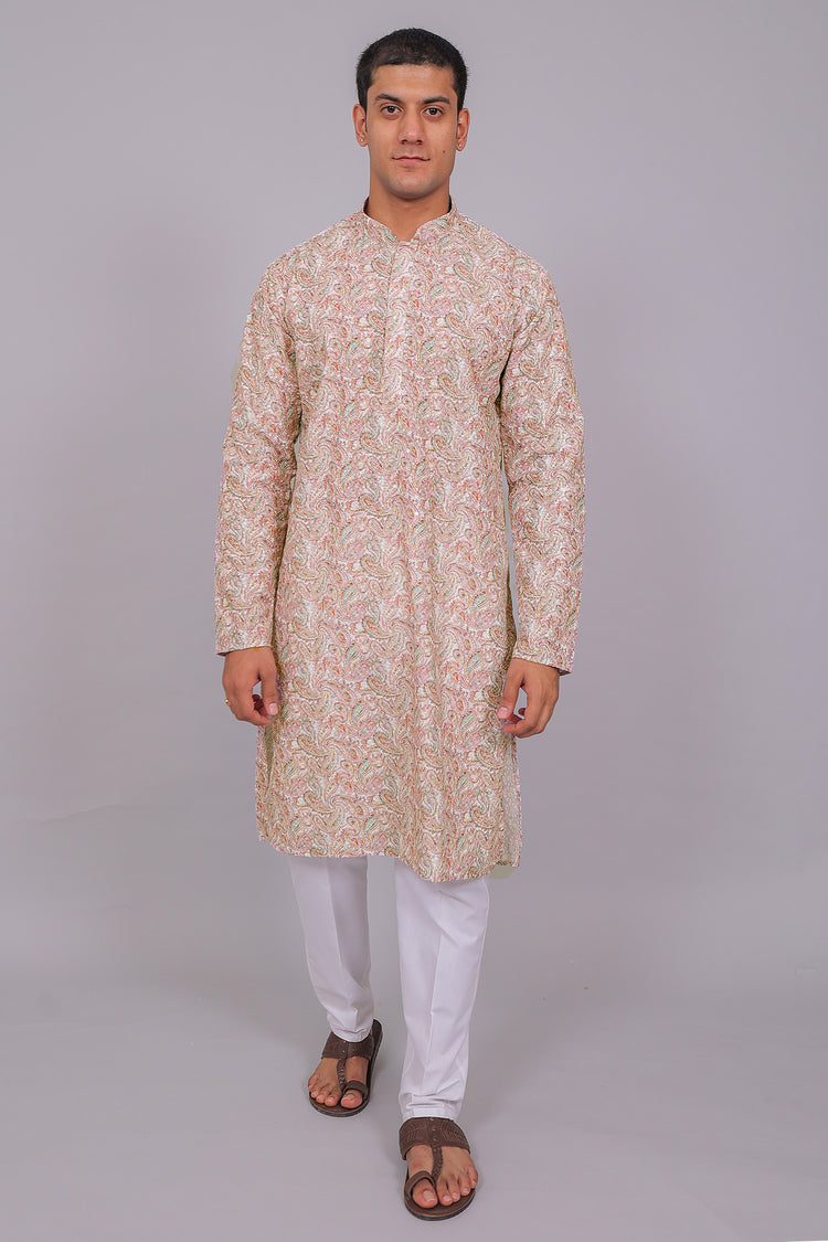 Bluesaanchi Men's Chikankari Threadwork & Sequin Kurta Set –Pink White