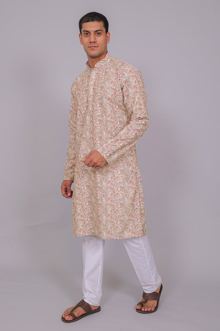 Bluesaanchi Men's Chikankari Threadwork & Sequin Kurta Set –Pink White
