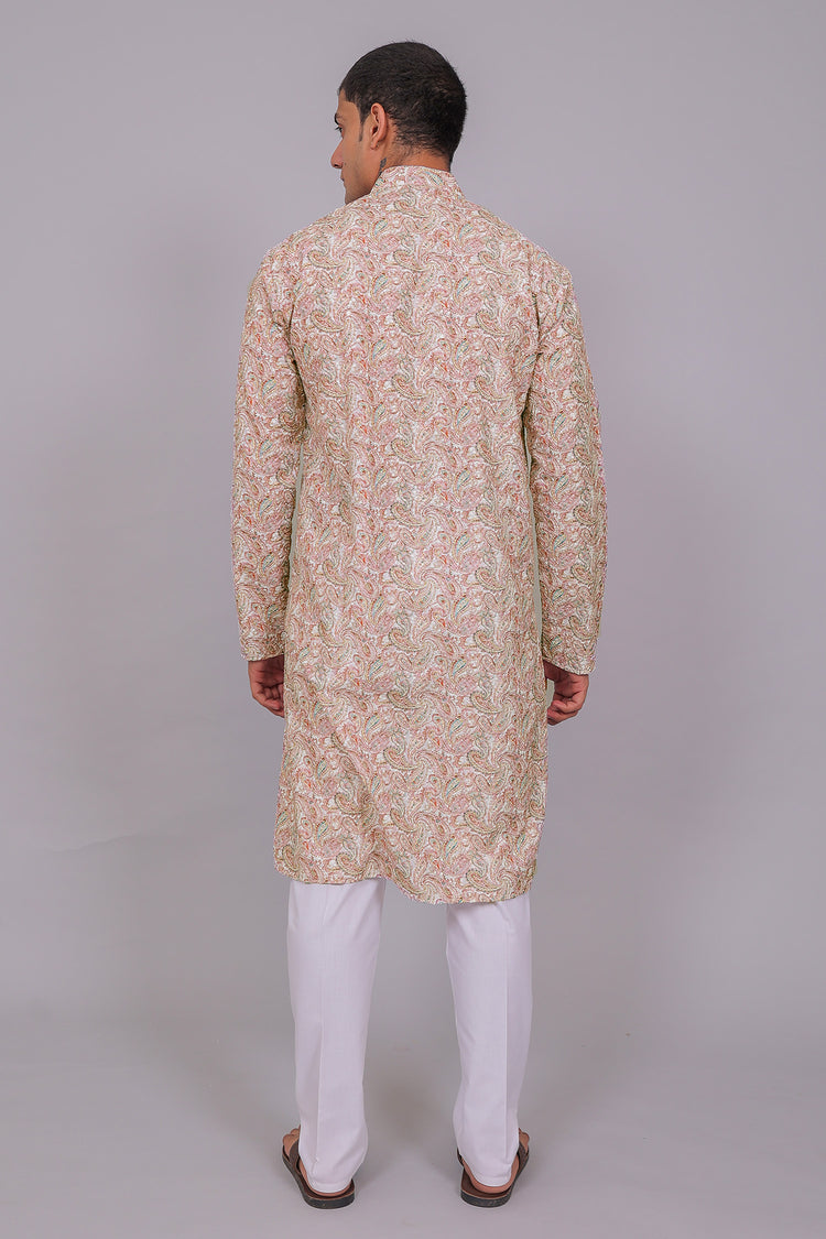 Bluesaanchi Men's Chikankari Threadwork & Sequin Kurta Set –Pink White