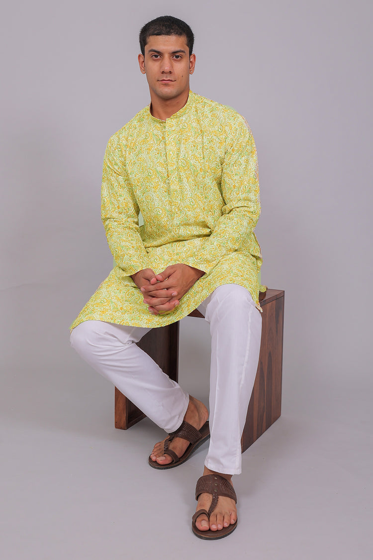 Bluesaanchi Men's Chikankari Threadwork & Sequin Kurta Set –White & Orange