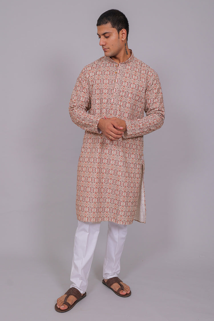 Bluesaanchi Men's Chikankari Threadwork & Sequin Kurta Set –Grey Pink
