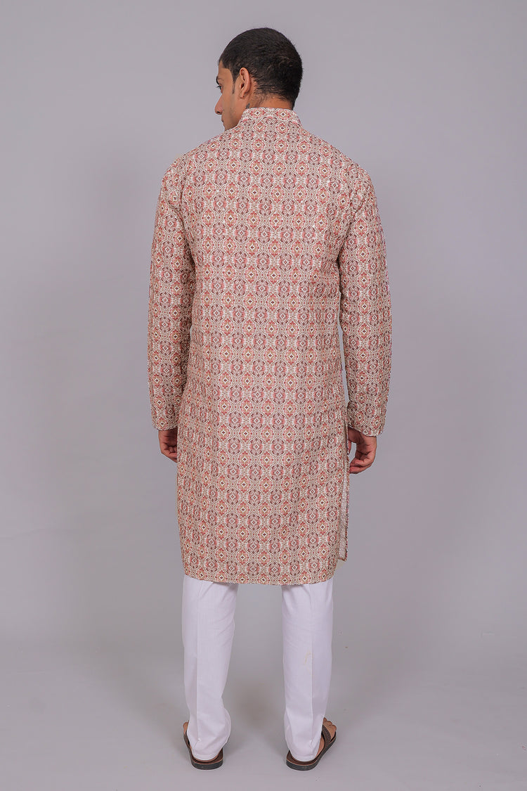 Bluesaanchi Men's Chikankari Threadwork & Sequin Kurta Set –Grey Pink