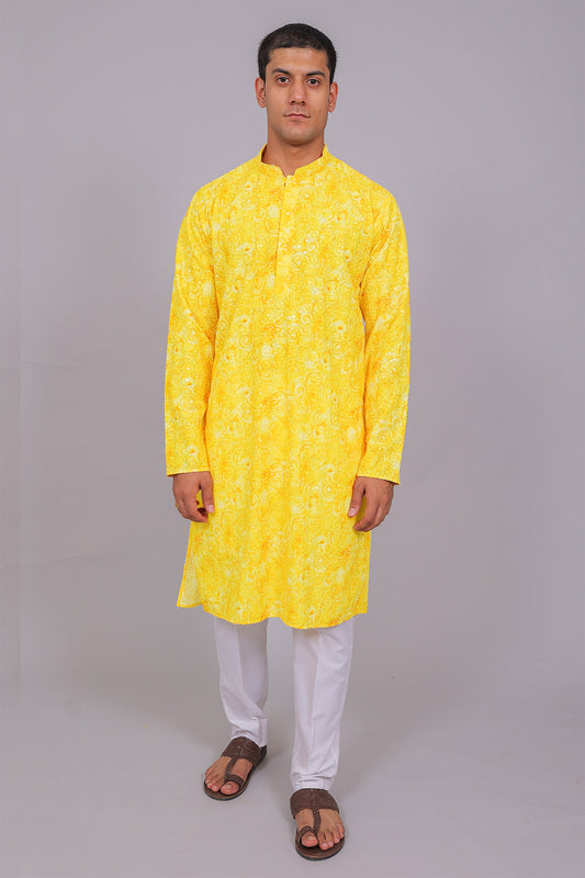 Bluesaanchi Men's Chikankari Threadwork & Sequin Kurta Set –Yellow