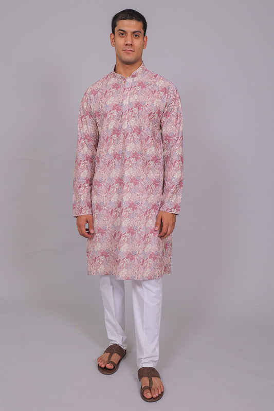 Bluesaanchi Men's Chikankari Threadwork & Sequin Kurta Set –Pink