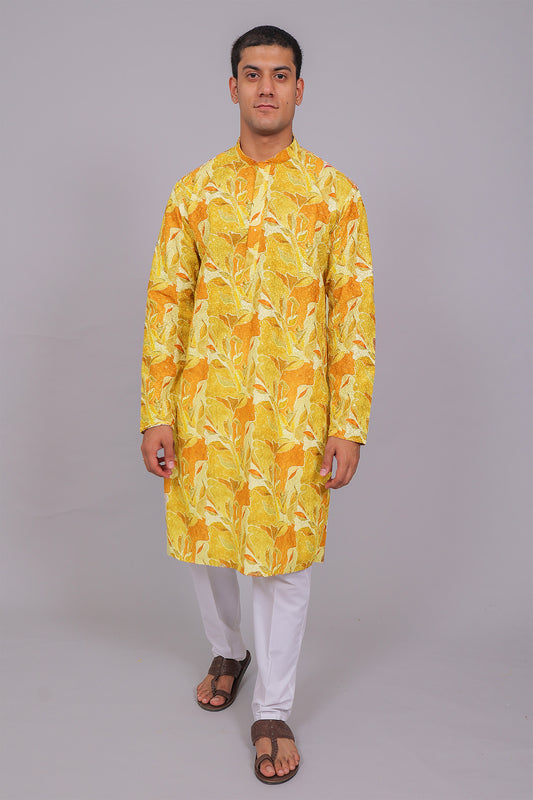 Bluesaanchi Men's Chikankari Threadwork & Sequin Kurta Set – Lemon Yellow