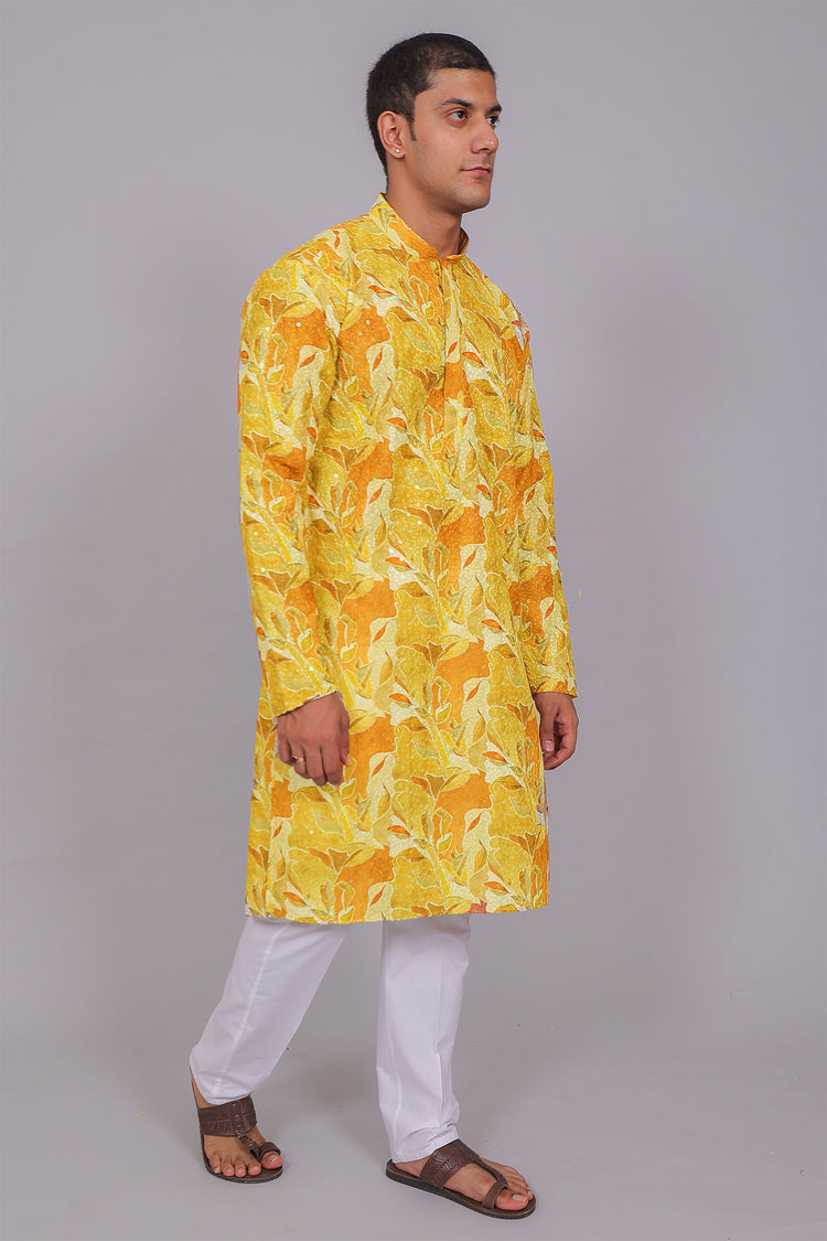 Bluesaanchi Men's Chikankari Threadwork & Sequin Kurta Set – Lemon Yellow