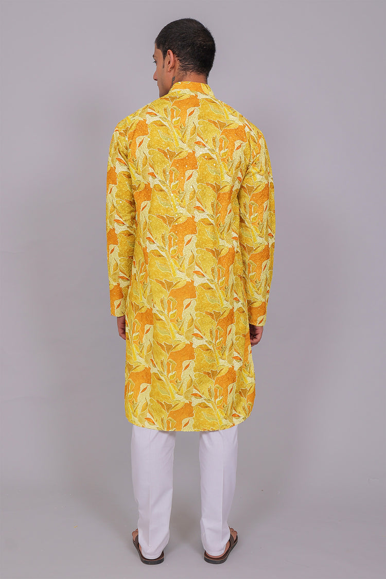 Bluesaanchi Men's Chikankari Threadwork & Sequin Kurta Set – Lemon Yellow