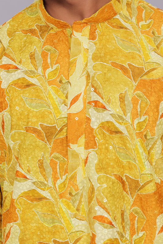 Bluesaanchi Men's Chikankari Threadwork & Sequin Kurta Set – Lemon Yellow