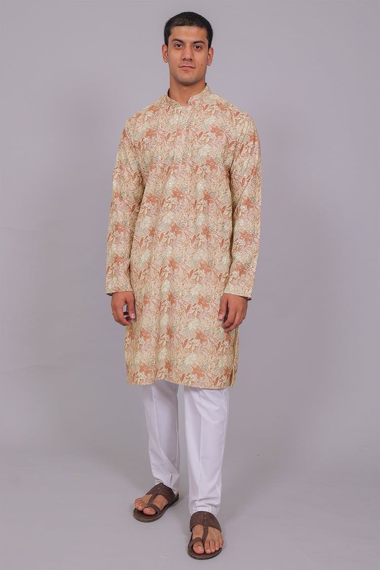 Bluesaanchi Men's Chikankari Threadwork & Sequin Kurta Set –Dusty Rose