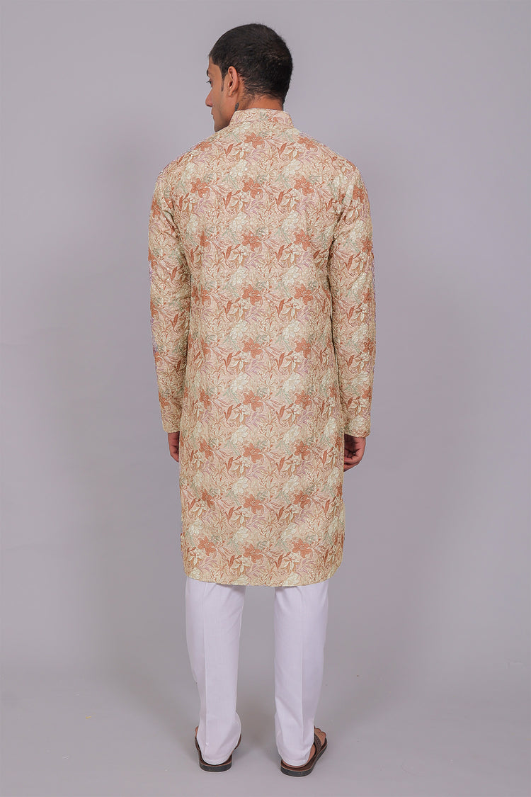 Bluesaanchi Men's Chikankari Threadwork & Sequin Kurta Set –Dusty Rose