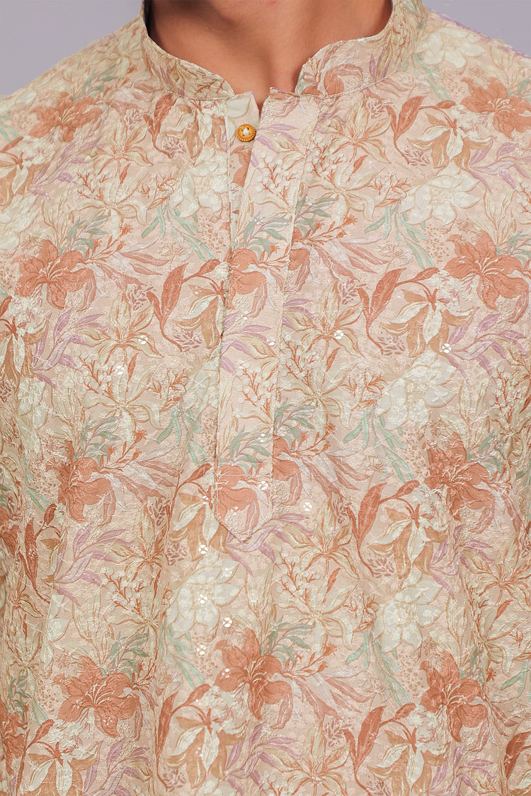 Bluesaanchi Men's Chikankari Threadwork & Sequin Kurta Set –Dusty Rose