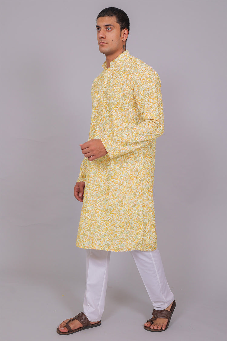 Bluesaanchi Men's Chikankari Threadwork & Sequin Kurta Set –White
