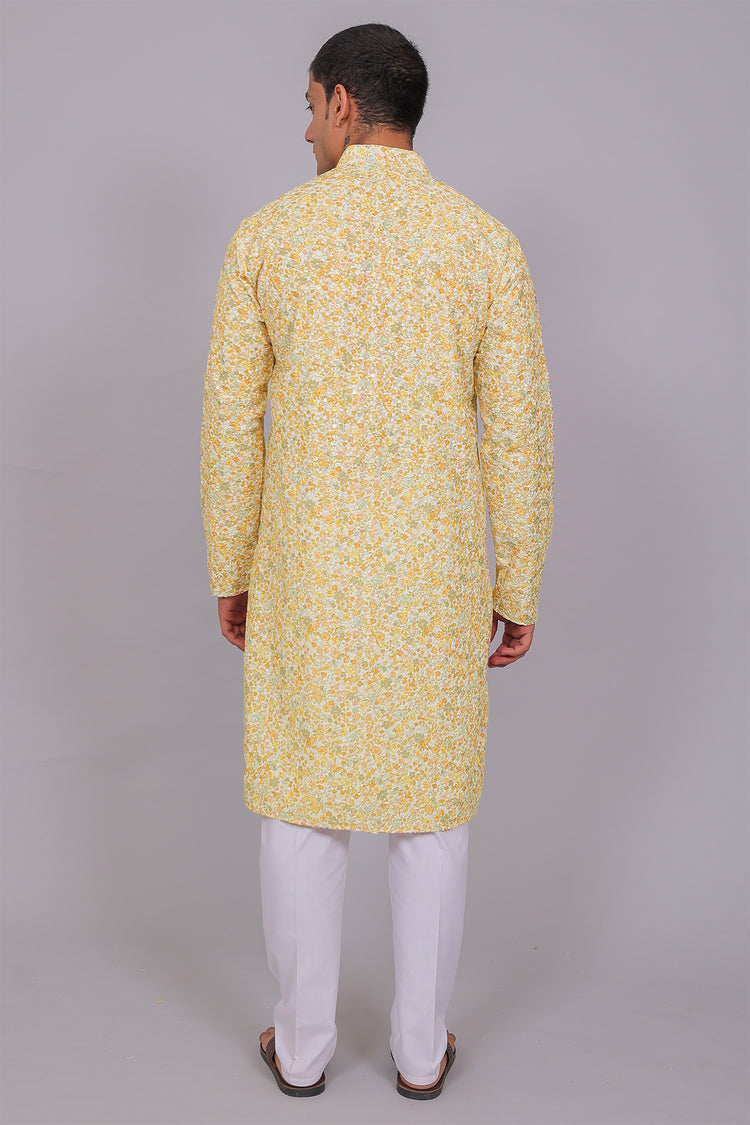 Bluesaanchi Men's Chikankari Threadwork & Sequin Kurta Set –White