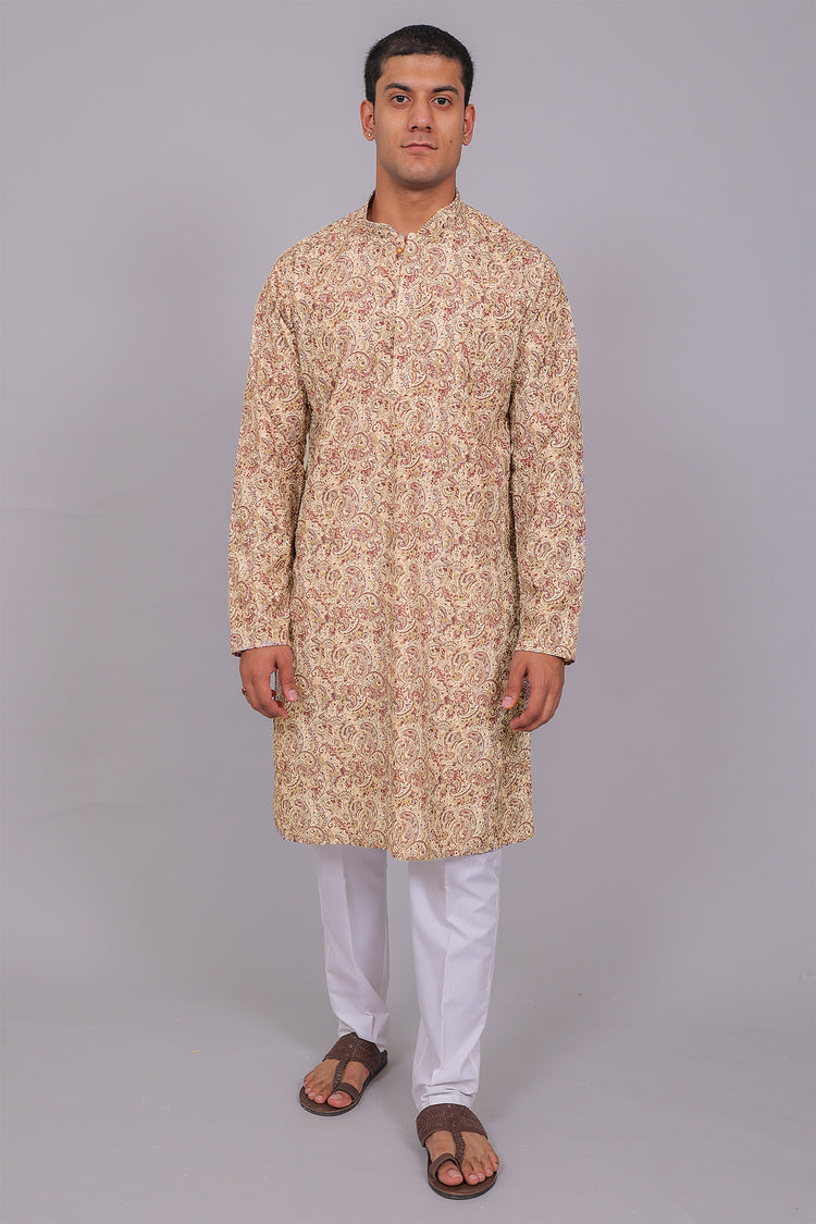 Bluesaanchi Men's Chikankari Threadwork & Sequin Kurta Set –Cream & Mauve