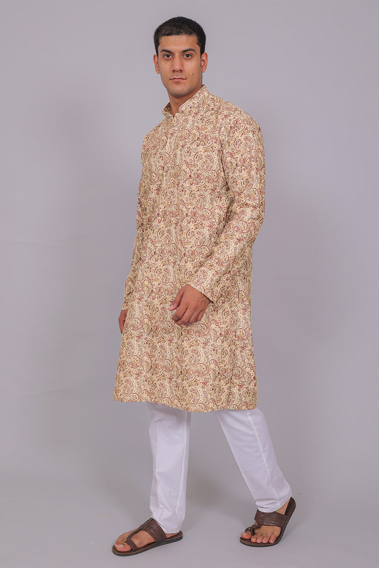 Bluesaanchi Men's Chikankari Threadwork & Sequin Kurta Set –Cream & Mauve