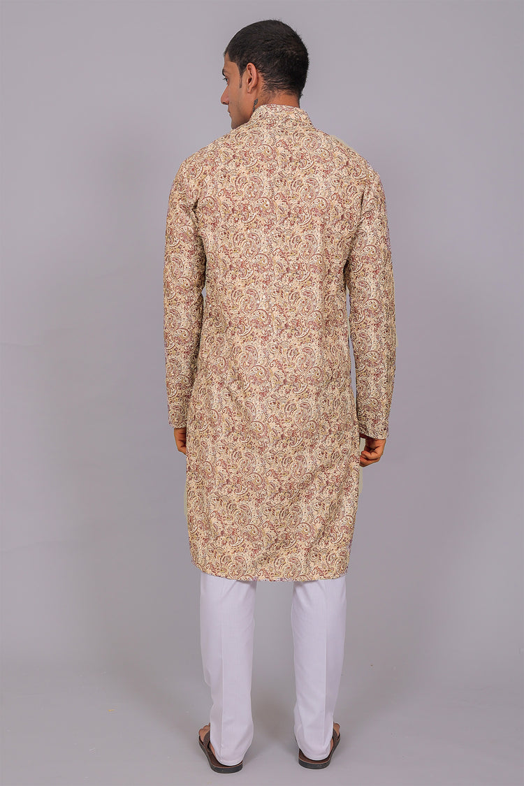 Bluesaanchi Men's Chikankari Threadwork & Sequin Kurta Set –Cream & Mauve