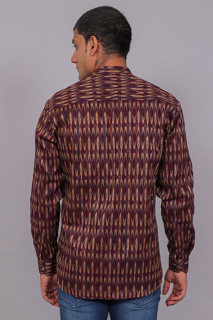 Bluebird Men's Purple Ikat Printed Short Kurta