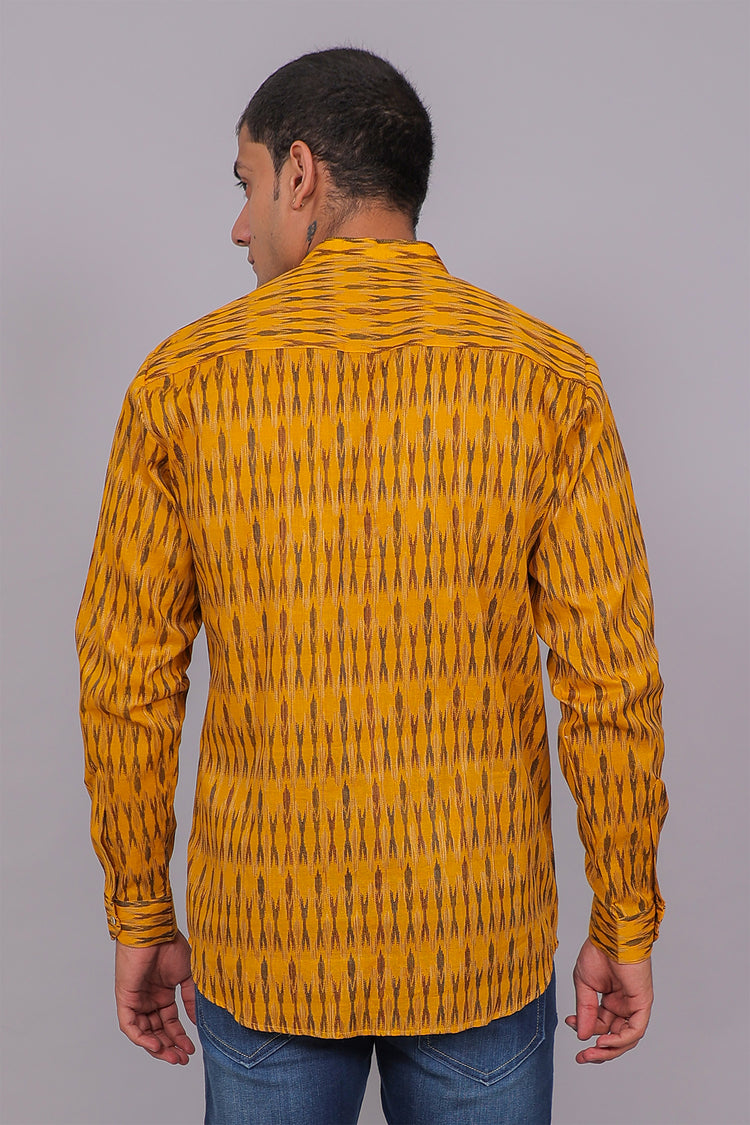 Bluebird Men's Yellow Ikat Printed Short Kurta