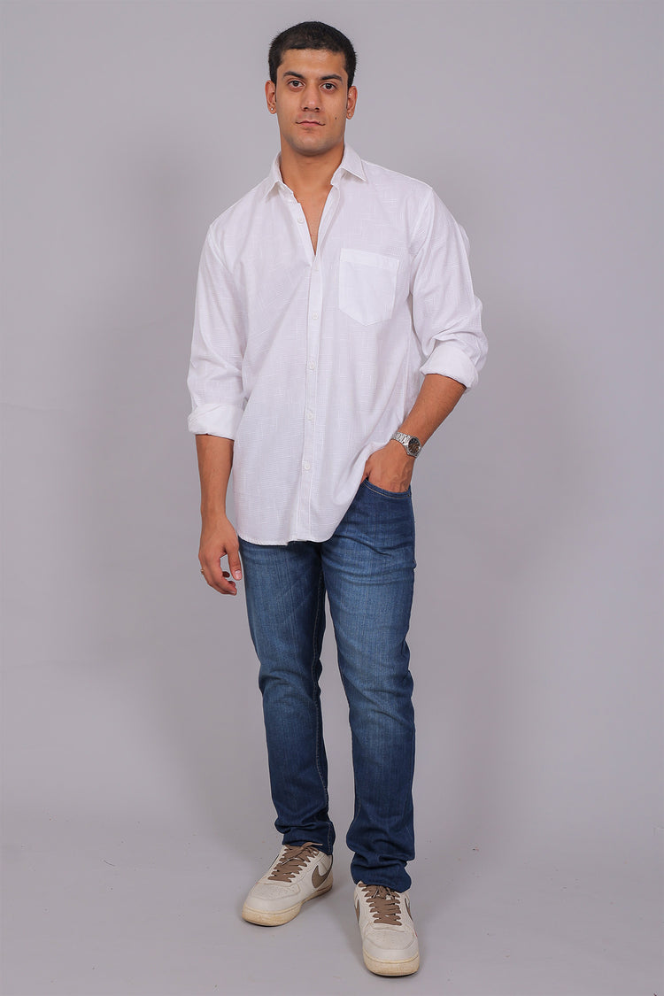 Bluebird Men’s White Herringbone Texture Shirt