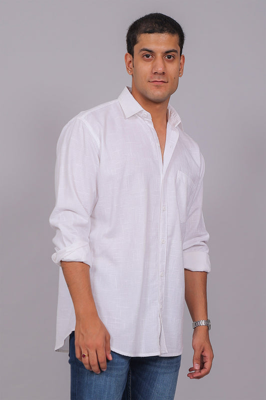 Bluebird Men’s White Herringbone Texture Shirt