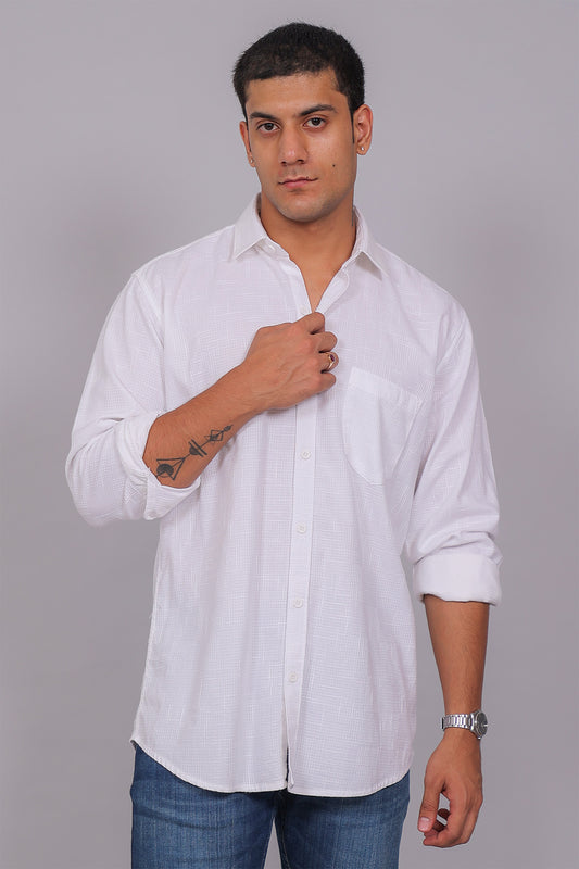 Bluebird Men’s White Herringbone Texture Shirt