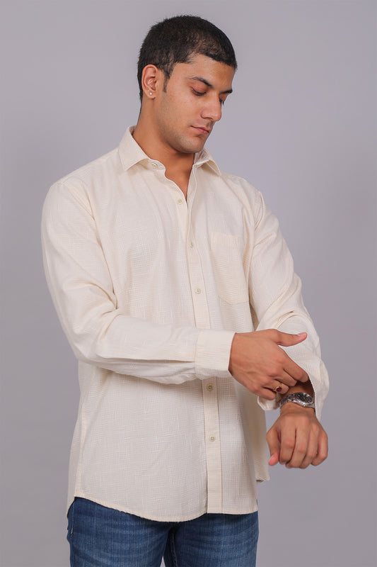 Bluebird Men’s Cream Herringbone Texture Shirt