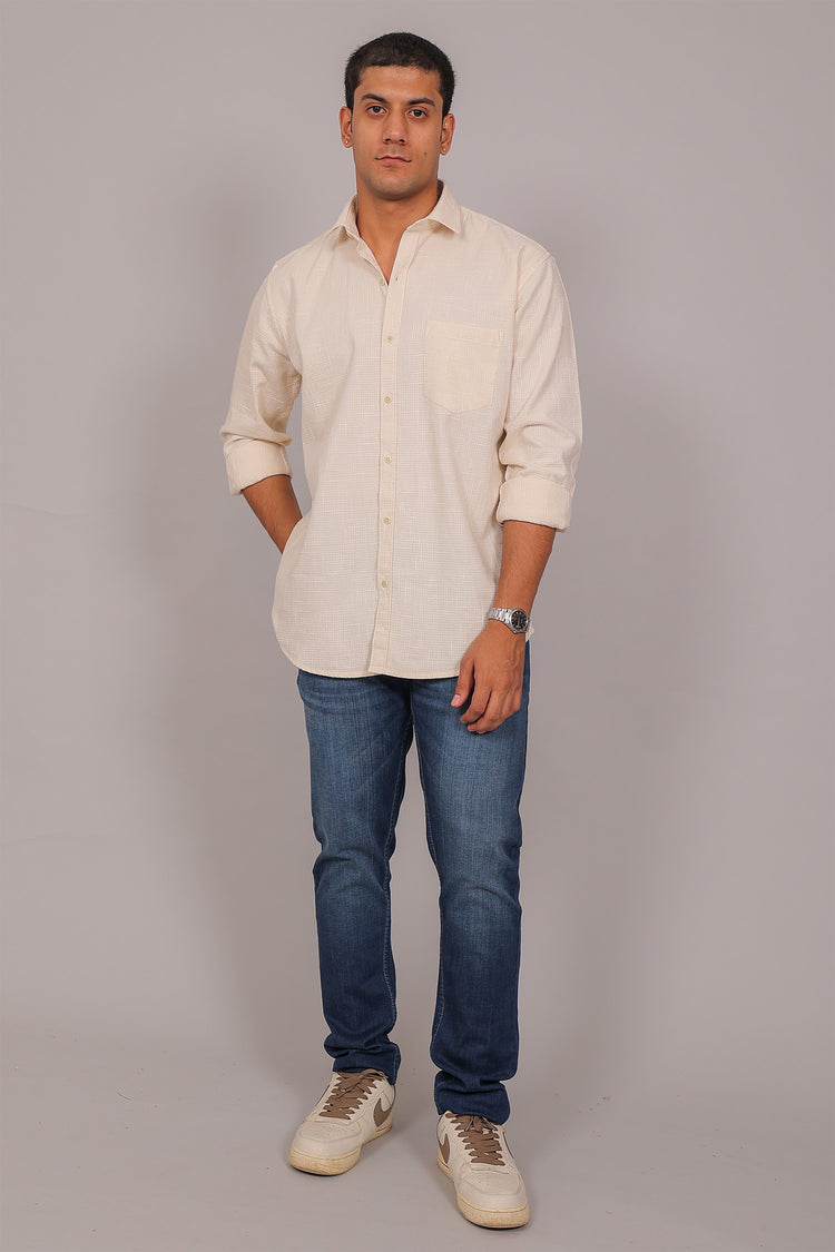 Bluebird Men’s Cream Herringbone Texture Shirt