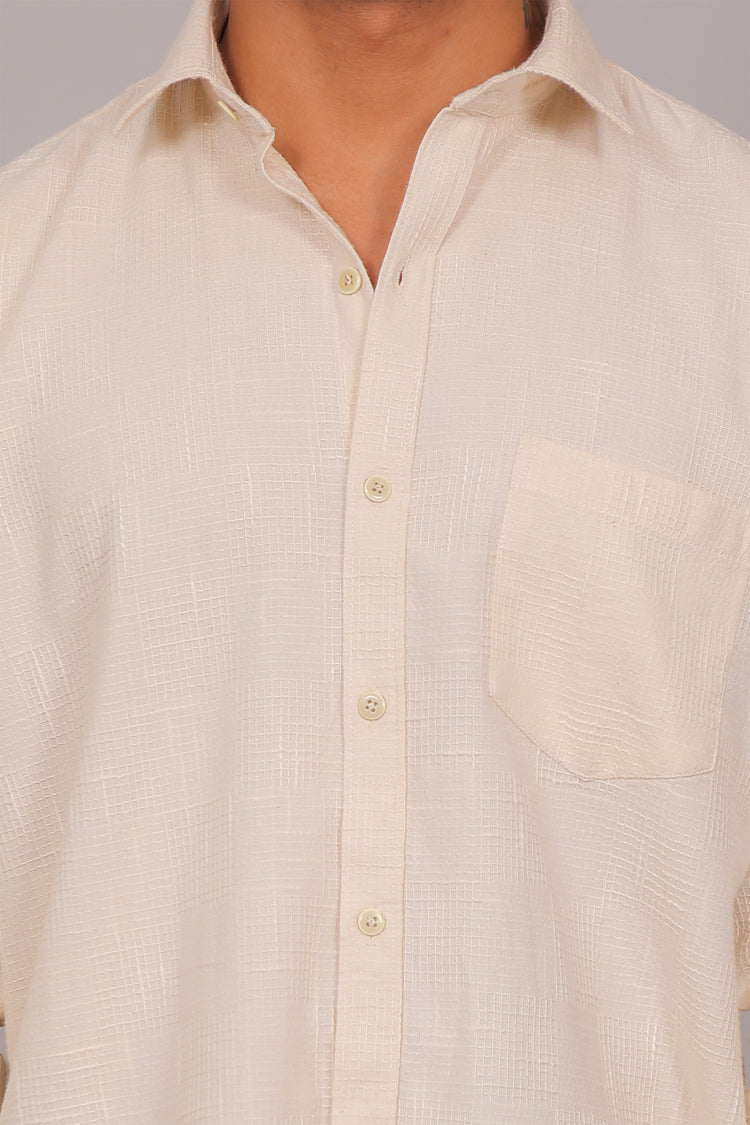Bluebird Men’s Cream Herringbone Texture Shirt