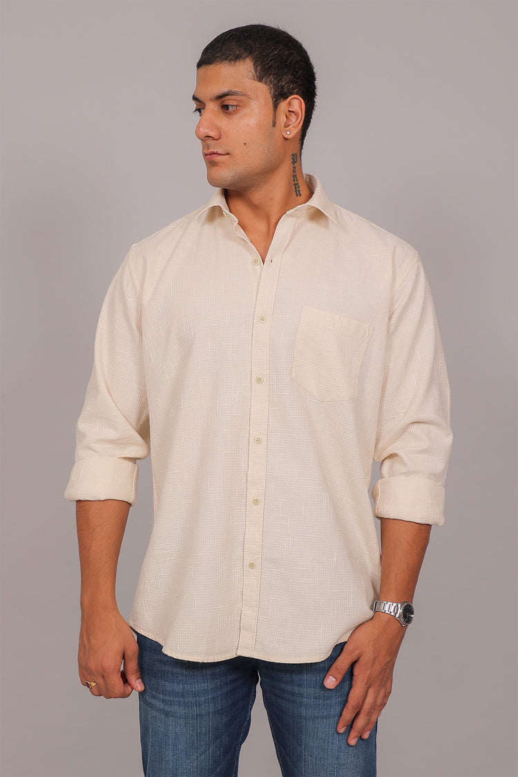 Bluebird Men’s Cream Herringbone Texture Shirt