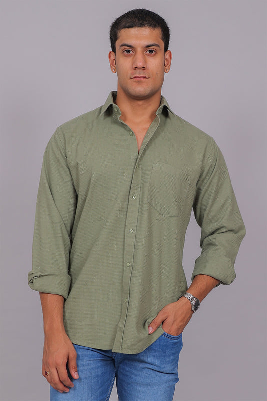 Bluebird Men’s Olive Green Herringbone Texture Shirt