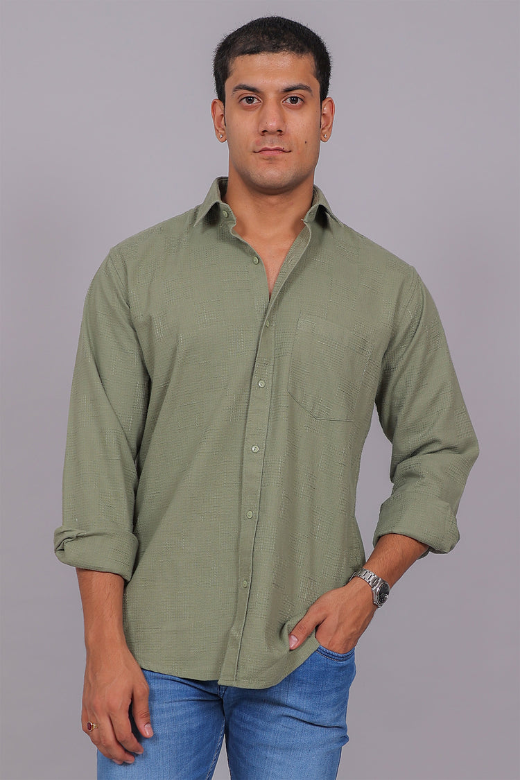 Bluebird Men’s Olive Green Herringbone Texture Shirt