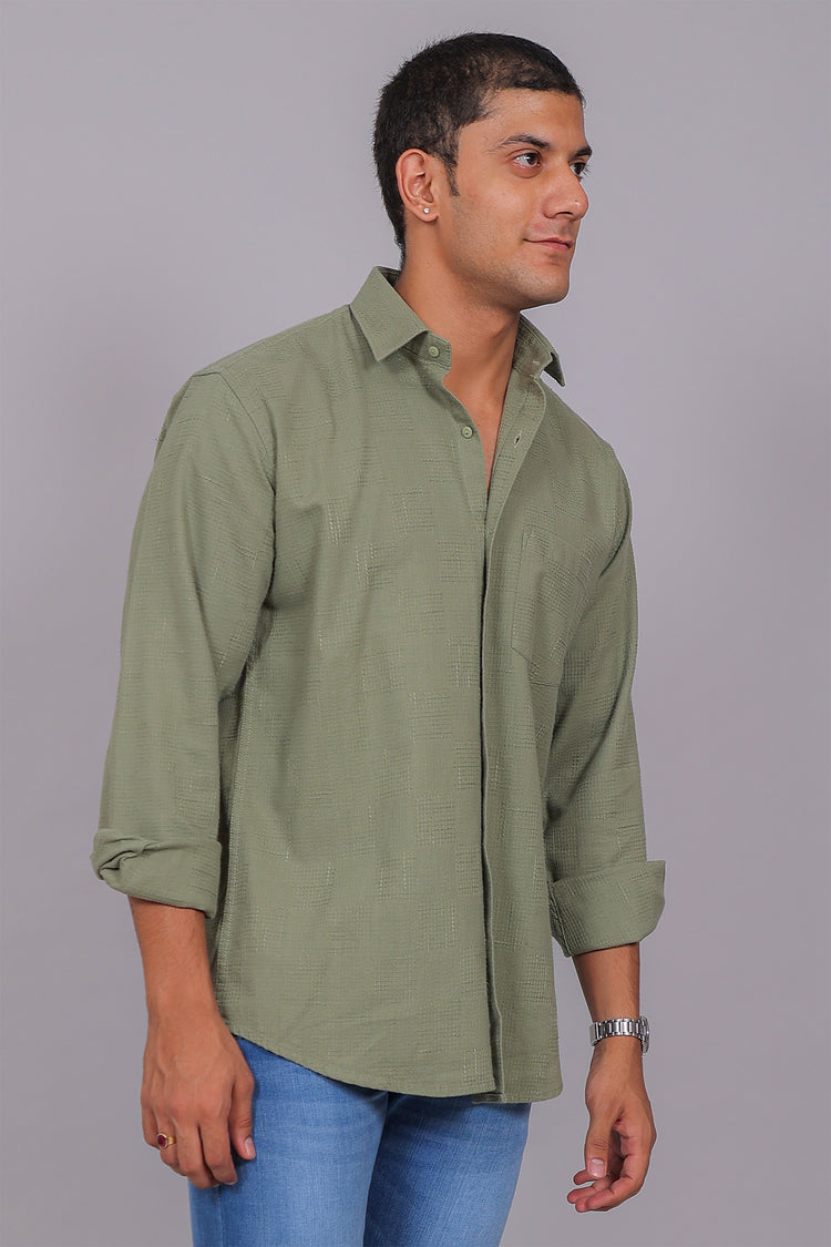 Bluebird Men’s Olive Green Herringbone Texture Shirt