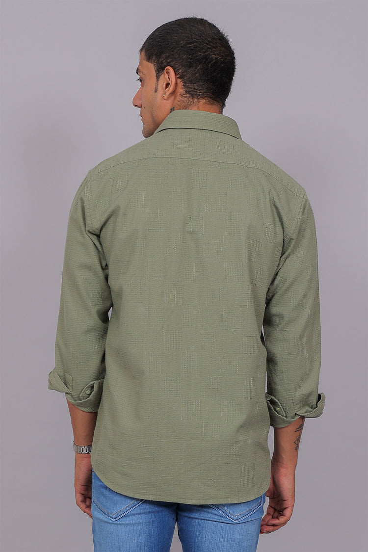 Bluebird Men’s Olive Green Herringbone Texture Shirt
