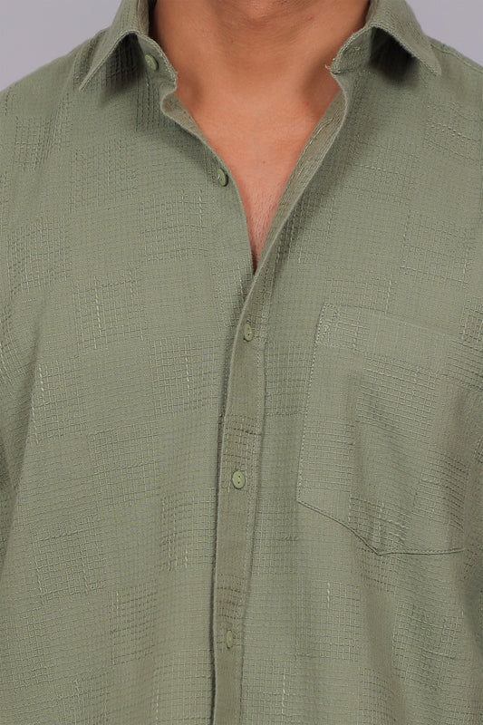 Bluebird Men’s Olive Green Herringbone Texture Shirt