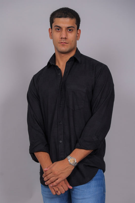 Bluebird Men’s Black Herringbone Texture Shirt