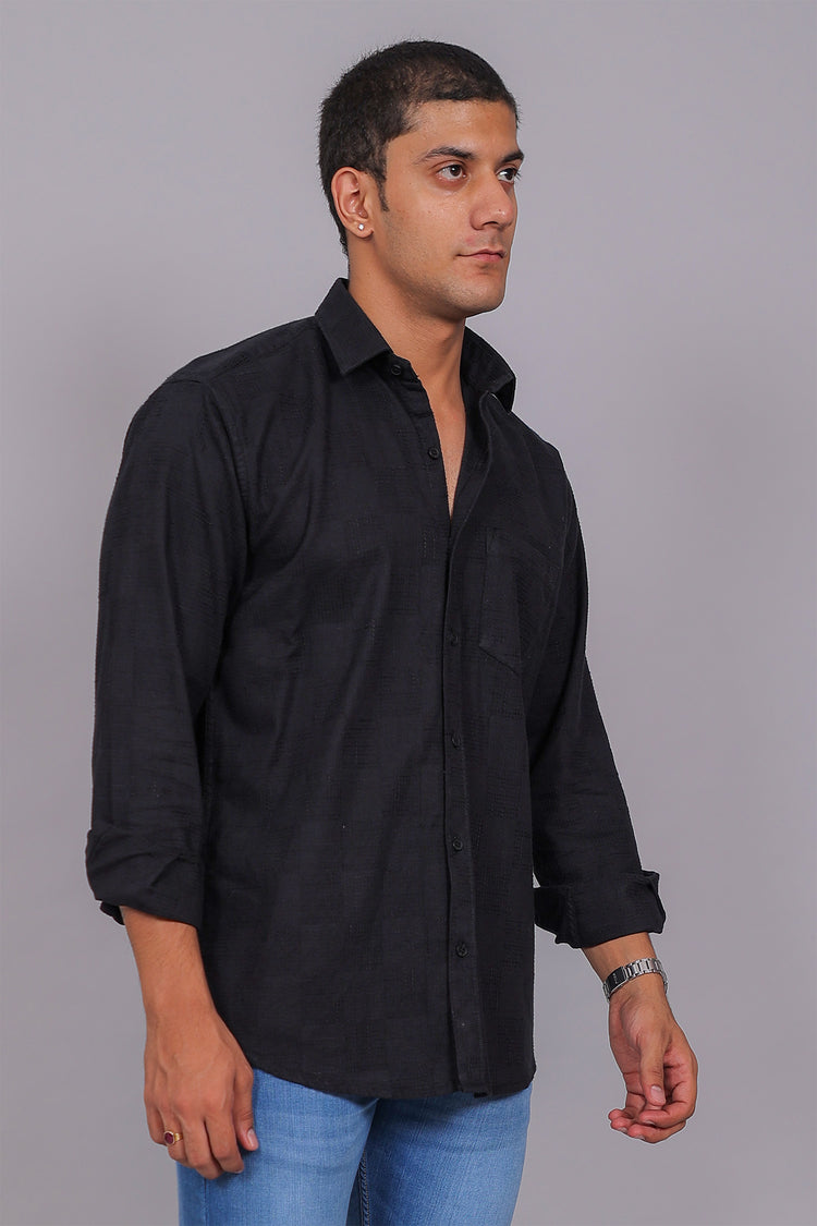 Bluebird Men’s Black Herringbone Texture Shirt