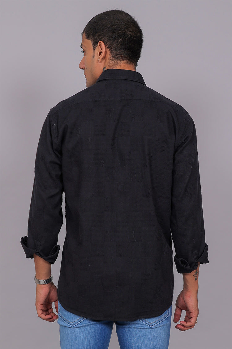 Bluebird Men’s Black Herringbone Texture Shirt