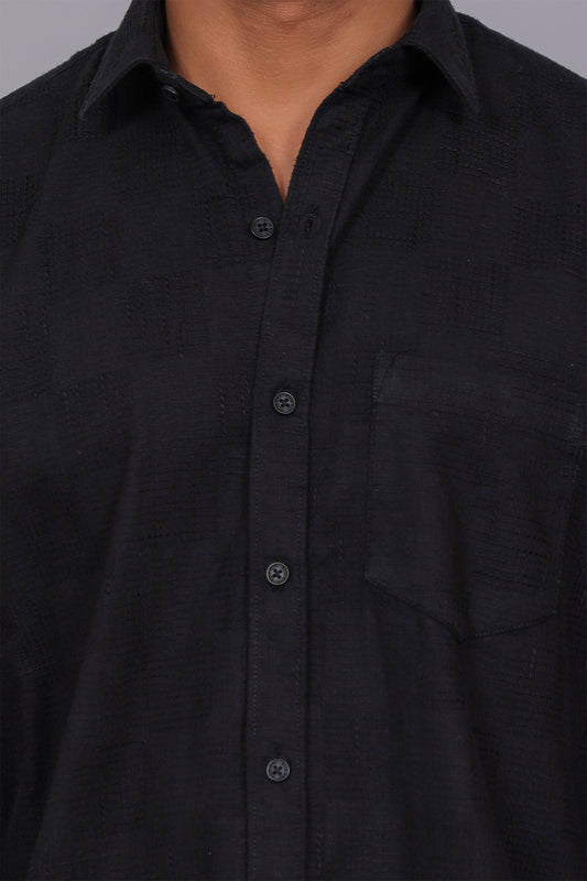 Bluebird Men’s Black Herringbone Texture Shirt